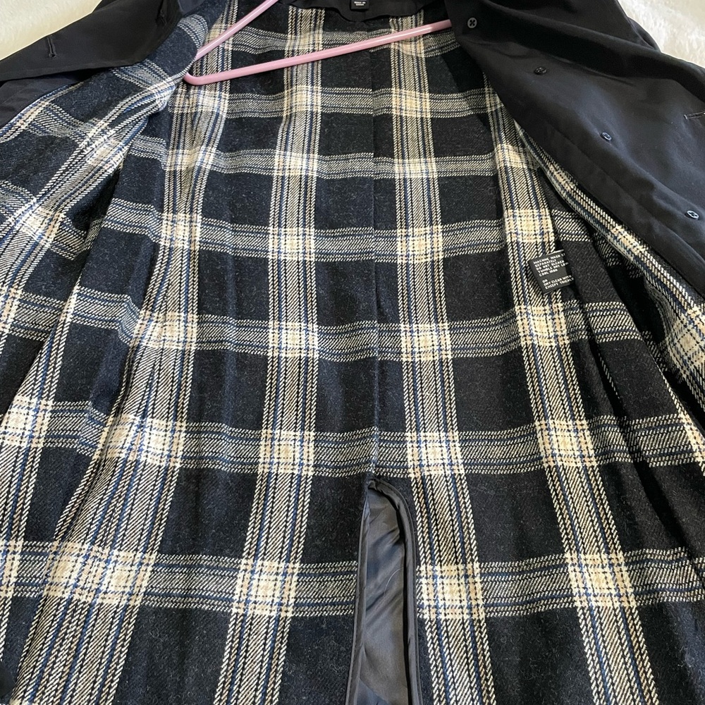 London Fog Black Trench Coat with Plaid Lining - Picture 4 of 11
